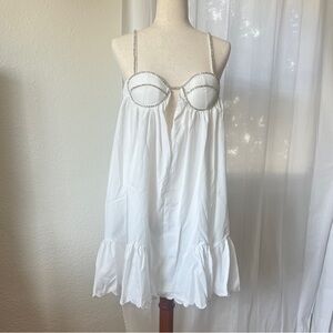 Elegant White Women's Babydoll dress with rhinestone detailing